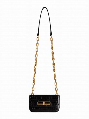 Balenciaga Gossip XS Bag With Chain In Extra Supple Crocodile Embossed Calfskin Black