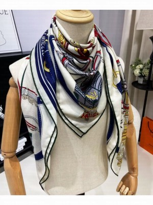 Hermes Women's Stately Wheels Scarf Blue