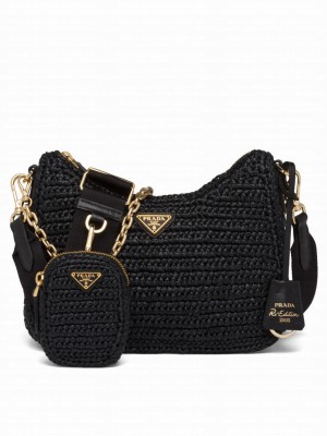 Prada Re-Edition 2005 Raffia Bag 1BH204 Black