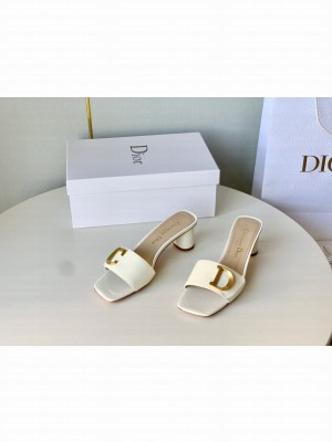 Dior C'est Dior Heeled Slide Sandals 4.5cm in Velvet with CD Letters 2023 White