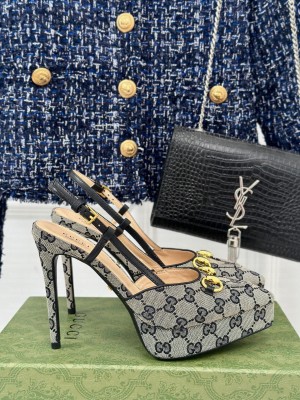 Gucci 9.5cm Horsebit Black GG canvas Platform Sandals