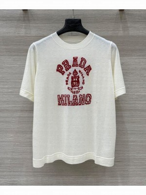 Prada Women's Cashmere Intarsia T-shirt Cream