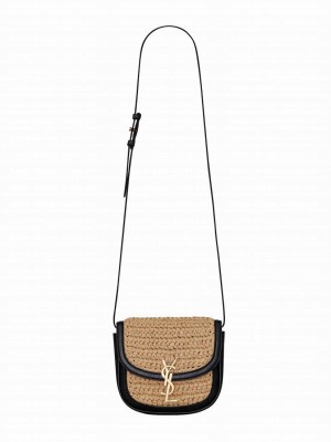 Saint Laurent Kaia Small Satchel In Raffia And Leather 6197401 Apricot