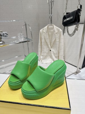 Fendi Fashion Show 14cm Heel First Wedge Slide Sandal Green