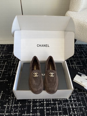 Chanel Women's Suede Leather With Shearling Loafers 2024 Coffee