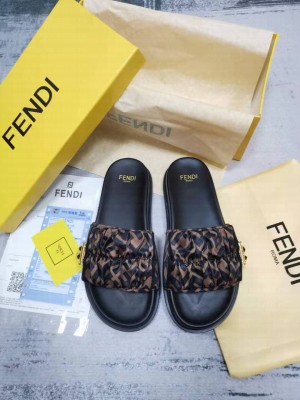 FENDI FEEL SATIN SLIDES BROWN 2022 COLLECTION