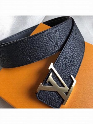Louis Vuitton Grained Calfskin Monogram Embossed Reversible Belt 40mm Black/Gold 2019 Collection