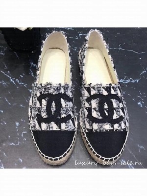 Chanel CC Logo Tweed Fabric Espadrilles G34436 Black 2019