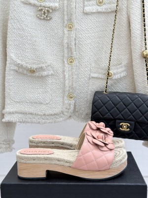 Chanel Calfskin Platform Slides Sandal 4cm with Camellia Pink 2025