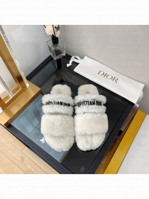 Christian Dior DIOR CHEZ MOI SLIDE Cotton Embroidery and Shearling 017