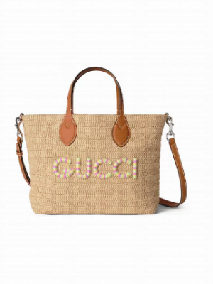 Gucci SMALL STRAW-EFFECT TOTE 779671 Multicolor