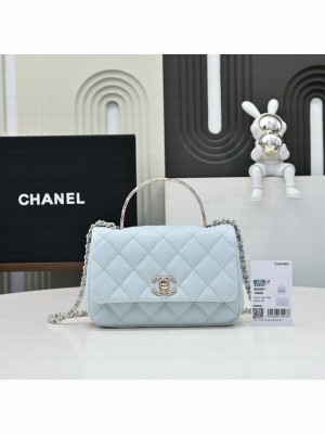 Chanel MINI FLAP BAG CLUTCH WITH CHAIN Gold-Tone Metal AS4591 light blue