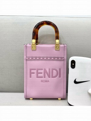Fendi Sunshine Leather Mini Shopper Tote Bag Pink  2021 Collection