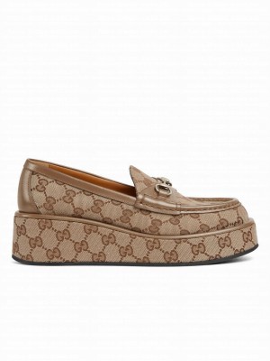 Gucci Women's Horsebit Wedge Loafer 794316 Coffee
