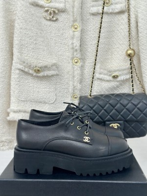 Chanel Women's Lace-up Calfskin Moccasins Loafer Black 2024