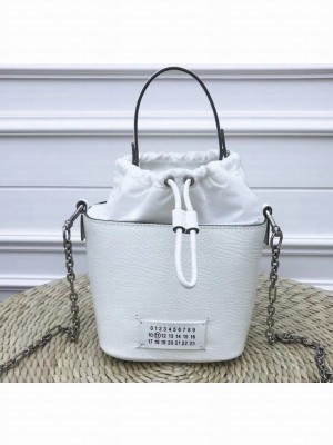 Maison Margiela Textured Leather 5AC Bucket Bag White