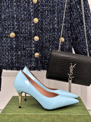 Gucci women's 8.5cm Metal effect heel Pointed toe Pump Blue