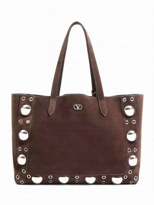 Valentino Garavani Nellcote Medium Suede Shopping Bag Dark Coffee