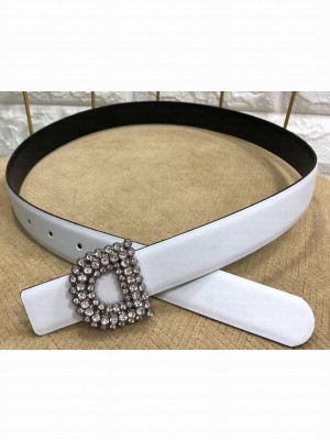 Dior Width 3cm Crystal D Buckle Belt White