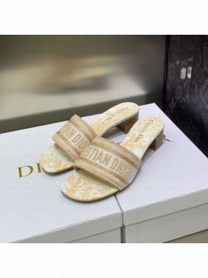 Dior Dway Heeled Slide Sandals 4cm in Cotton Embroidered 2023 Collection 019