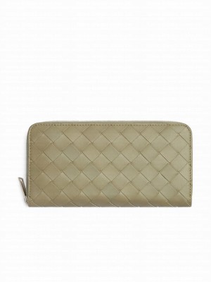 Bottega Veneta Intrecciato Zip Around Wallet Khaki