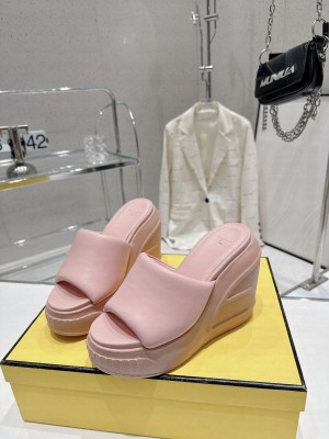 Fendi Fashion Show 14cm Heel First Wedge Slide Sandal Light Pink