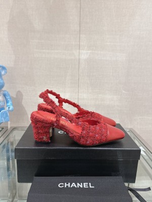Chanel Slingbacks Tweed 6.5cm Pumps Red