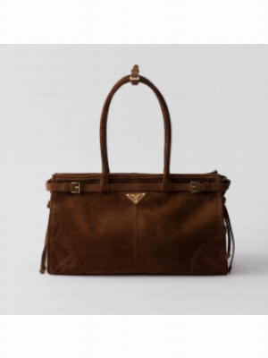 Prada Large suede handbag 1BA433 Cocoa Brown