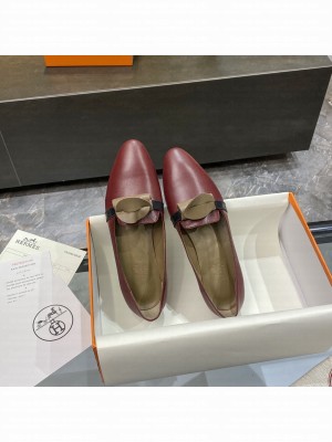 Hermes Bilbao ballet goatskin Burgandy flat Loafer 2021 Collection
