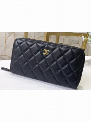 Chanel Classic Long Zipped Wallet 31507 Lambskin Black/Gold