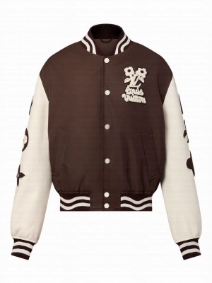 Louis Vuitton Women's Embroidered Varsity Jacket Dark Coffee