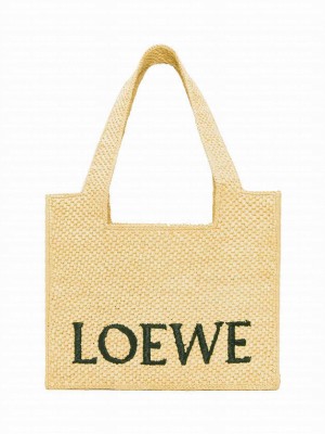Loewe Medium Font Tote In Raffia Apricot