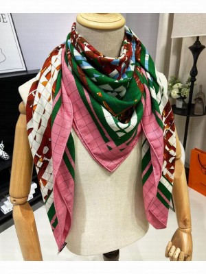 Hermes Women's Coaching Deja-Vu Scarf Pink