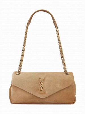 Saint Laurent Calypso Small Suede Shoulder Bag Fawn