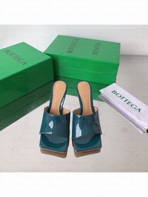 Bottega Veneta Stretch Patent Leather 9cm Mule Slide Blaster Blue Sandals 2022 Collection