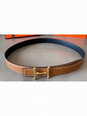 Hermes Width 2.4cm Mors H Reversible Leather Belt Black/Brown