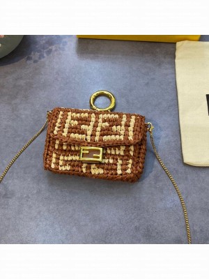 Fendi Woven Raffia Nano Baguette Charm Brown 2021 Collection