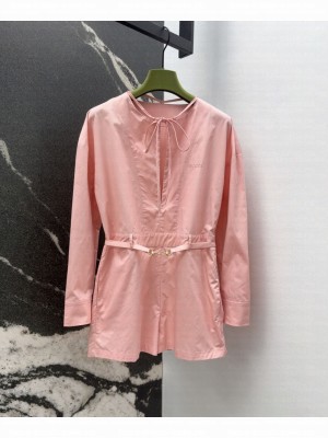 Gucci Women's Open Collar Shirt Jumpsuit Pink