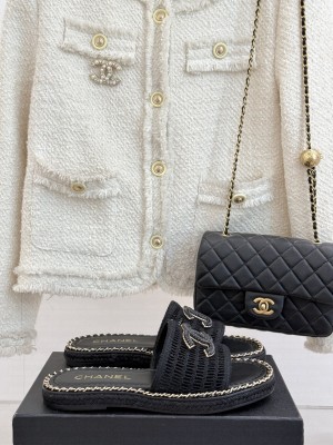 Chanel CC Logo Rope Soled With Chain Slide Flat Black 2025 