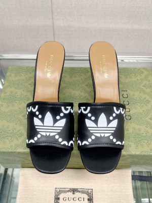 Adidas x Gucci Leather Slide Sandals 7.5cm 2023 Black