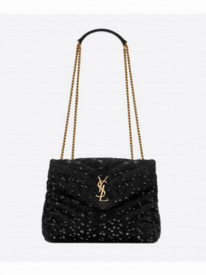 SAINT LAURENT LOULOU SMALL CHAIN BAG IN QUILTED Y LEATHER SATIN AND SEQUINS 494699 black