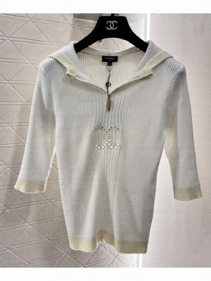 Chanel Women's Half-zip Knit Top White