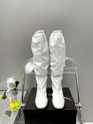 Jil Sander 7cm Round heel stretch long boots white