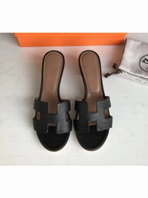 Hermes Heel 5cm Oasis Slipper Sandals in epsom Leather black/brown