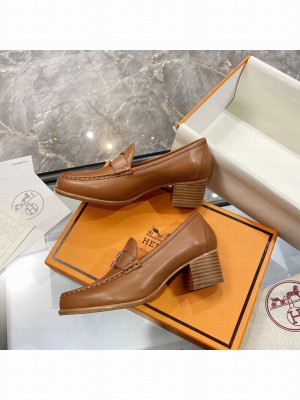 Hermes High heel loafer signature "H" Brown 2021 Collection
