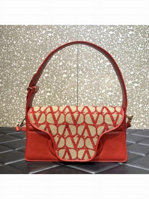 VALENTINO V-logo LOCO sheepskin and fabric handbag 2560 red