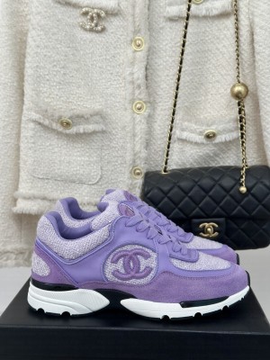 Chanel Wool Tweed, Calfskin & Suede Sneakers Purple G39066 Sneakers 2024 