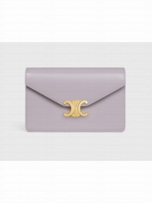 Celine WALLET ON CHAIN MARGO IN SHINY CALFSKIN 10L033 LIGHT LILAC