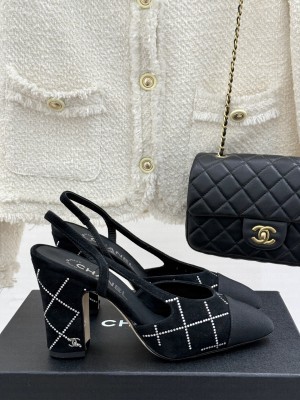 Chanel Slingback 9cm Suede Goatskin & Grosgrain Black G45509 2025