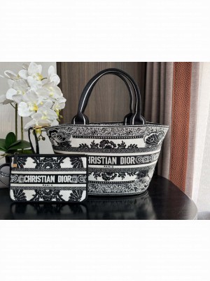 Dior M1328 Hat Basket Bag Black Le Coeur des Papillons Embroider